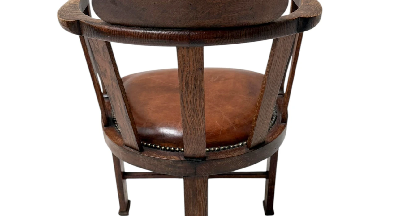 Art Deco Captain"s Chair or Armchair with Leather Seat, 1930s